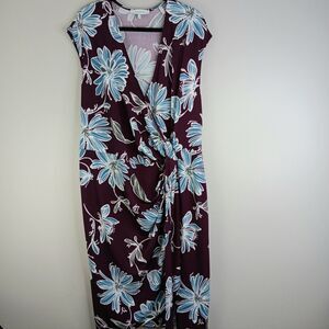 Lark & Ro Women's Wrap Dress Plum White Blue Floral Cap Sleeve Size 2X